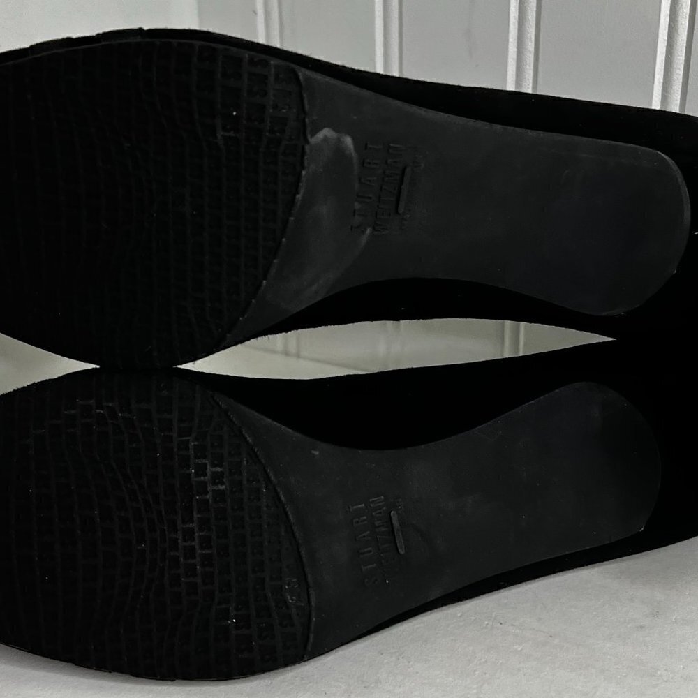 Stuart Weitzman Black Pointed Toe Suede Kitten Heel Pumps Size 9.5 - Picture 6 of 8